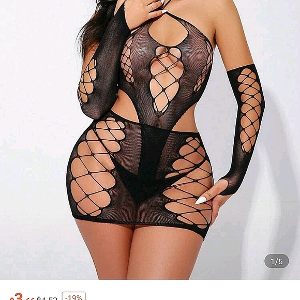 Black Mesh Cutout Dress with Sleeves